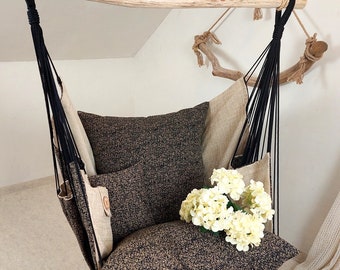 Asketic  Style Beautiful Hanging Hammock Chair Black/Beige/Black