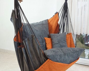 Romantic/Hanging Hammock Swing Chair/Bunt Deko Idea  Gray Dark/Orange/Gray Dark Rope