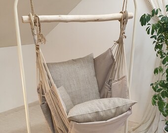 Asketic, Bohemic Style Hanging Hammock Chair Natural Beige/Beige