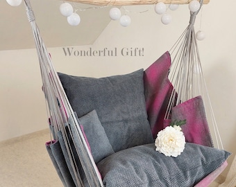 Best Indoor Hanging/Swing Hammock Chair/Stylish Decor/Bunt Color Combination  Gray/Pink +Gray Rope