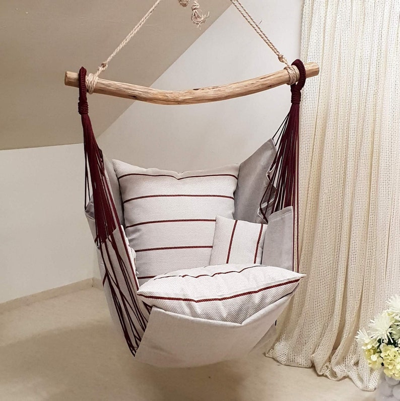 Asketic Beautiful & Boxo Nordic Style Hanging Hammock chair Beige/Gray/Bordo image 5