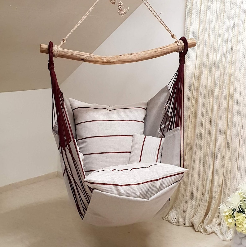 Asketic Beautiful & Boxo Nordic Style Hanging Hammock chair Beige/Gray/Bordo image 1