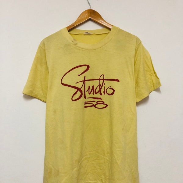 T-shirt d'école de théâtre original des années 80 Studio 58 pouces / Dance Art / Rare / Streetwear / Film / Jaune / XL