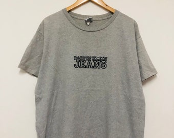 Vintage 90s CK Jeans T-Shirt / Embroidered / OG / Rare / Streetwear / Grey / XL