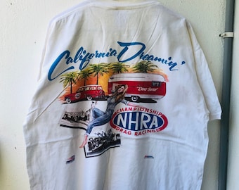 Vintage 90-tals NHRA Drag Racing "California Dreaming" Car Drag Racing T-shirt