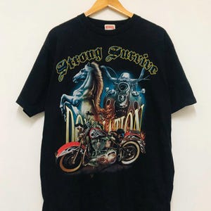 Vintage jaren 90 Strong Survive &quot;Live To Ride T-shirt / Grafisch / Zeldzaam / Motosport / OG / Streetwear / Zwart / XL