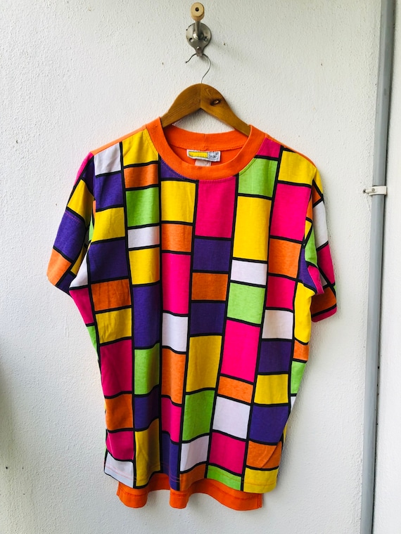 トップス unknown 80s 90s color blocking shirt Vintage Original 90's Traffic Jam Color Block Design T-shirt
