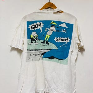 Vintage Original 80s Sport Toons: Pitter Putter Micheal Cwieka 1989 T-shirt / Sport / Rozrywka / Streetwear / Biały / Zniszczony / M