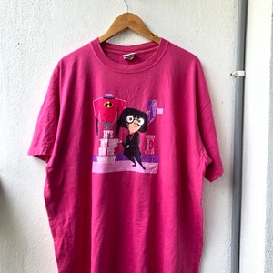 Maglietta originale vintage anni '00 Walt Disney Pictures Gli Incredibili "Edna E Mode" film di cartoni animati americani