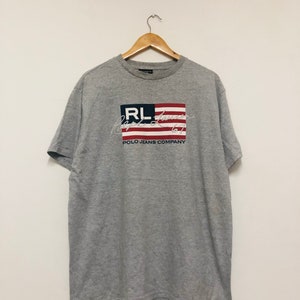 Camiseta bordada vintage Ralph Lauren de los años 90 / Marca / Ropa urbana / Bordado / Gris / L