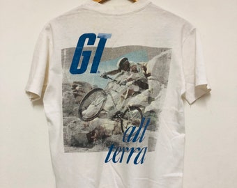 Vintage 80s GT All Tera Advertisment T-Shirt / Outdoor / Fixed Gear / MTB / Rare / Streetwear / White / M