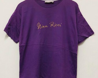 Vintage 90s Nina Ricci Embroidered T-Shirt / Rare / Streetwear / Purple / L