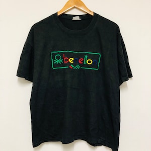 Vintage 90s Benetton T-Shirt / Embroidered / OG / Big Logo / Black / Boxy