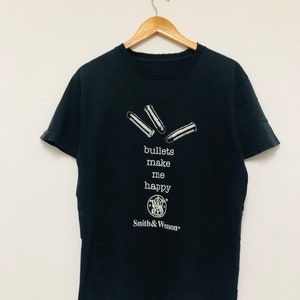 Camiseta vintage Y2K Smith & Wesson &quot;Bullet Make Me Happy&quot; / OG / Rara / Streetwear / Distress / Preta / M