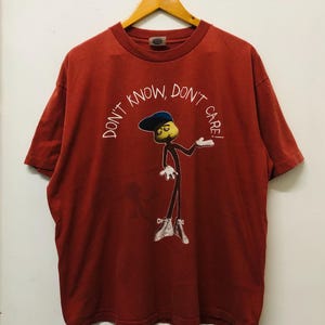 Vintage jaren 90 Don't Know, Don't Care T-shirt / All Printed in USA / Art Graphics / Belton / Cartoons / Streetwear / Brick Color / XL