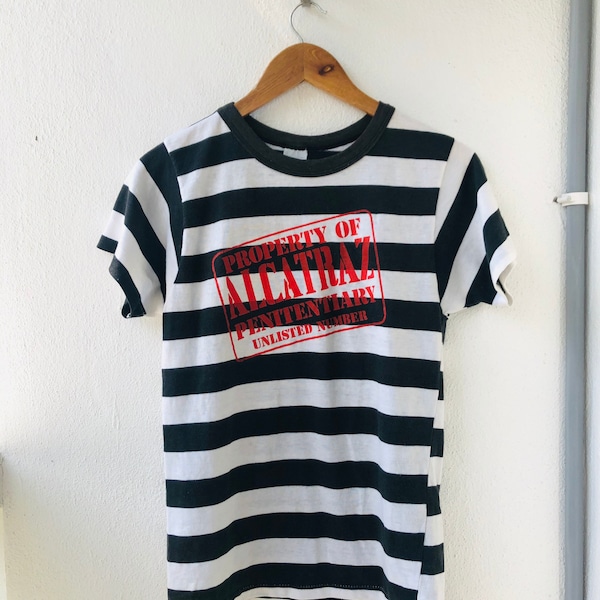 Vintage Original 80’s Alcatraz Prison “ Alcatraz Properties “ Stripes Design T-Shirt