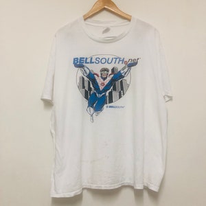 Camiseta vintage Bellasouth Technology de los años 90 / Rara / Ropa urbana / Desgastada / Blanca / XL