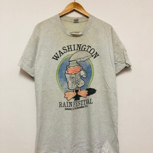 Vintage 90s Washington Rain Festival T-Shirt / Funny / Parody / Festival / Event / Streetwear / Vtg Tee / Grey / L