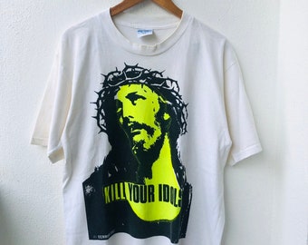 Vintage Original Late 80s Kill Your Idols by Terror 1987 Authentic Water Based Printed by Don Rock Artist T-Shirt White L