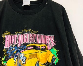 90s LLICATシャツHOT-ICEタグ タイ製 ヴィンテージブート Vintage 90s Hot August Night : Nevada Hot Rod Tshirt / Black 2XL