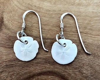 GENUINE Tiny Sand Dollar Sterling Silver Earrings | Tiny Seashell Earrings | Mermaid Earrings | Eco-Friendly Gift | Beach Wedding earrings