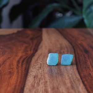 Genuine TEAL Sea Glass Stud Earrings | Mermaid Jewelry | Beach Glass Jewelry | UNIQUE Eco-Friendly Jewellery Gift