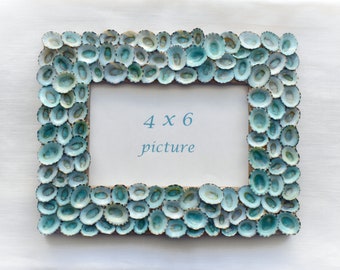 Aqua BLUE LIMPET Shell Photo / Picture Frame - 4x6 picture - Seashell Photo Frame, Mermaid Beach Decor, Pastel Coastal Decor, UNIQUE Gift