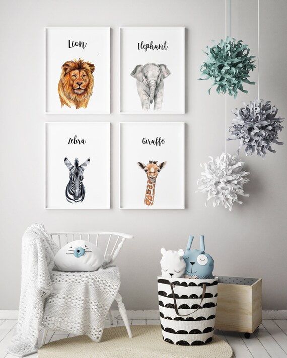 Download Safari Animals Exotic Animal Prints With Font For Nursery Etsy PSD Mockup Templates