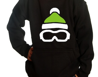 Snow Hat Black Hoodie, Minimalist Winter Graphic Sweatshirt, Cozy Oversized Streetwear, Warm Casual Pullover Gift for Him Her