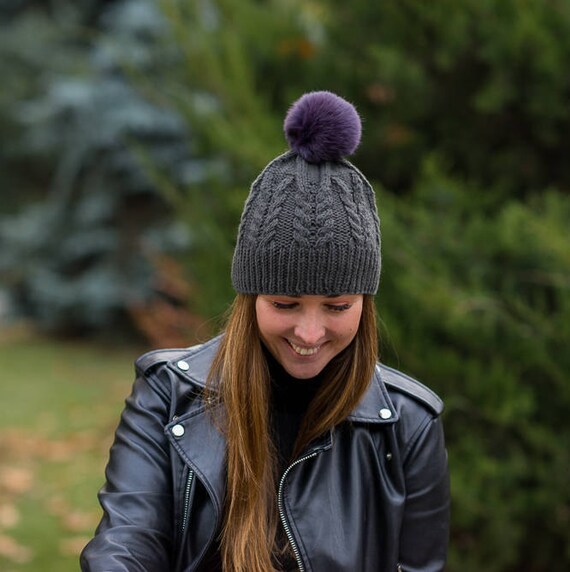 rabbit fur pom pom hat