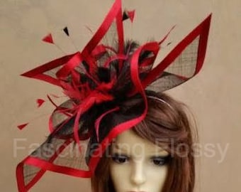 Red & Black Feathered Fascinator