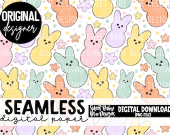 Easter Bunny Seamless Digital Paper: Pastel Peeps PNG (Digital Download)