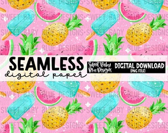 Zomer-ananas-watermeloen-ijslolly-naadloos digitaal papier - digitale instant download - PNG-BESTAND