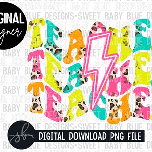 Teacher- Leopard- Neon bolt- Digital instant download - PNG FILE