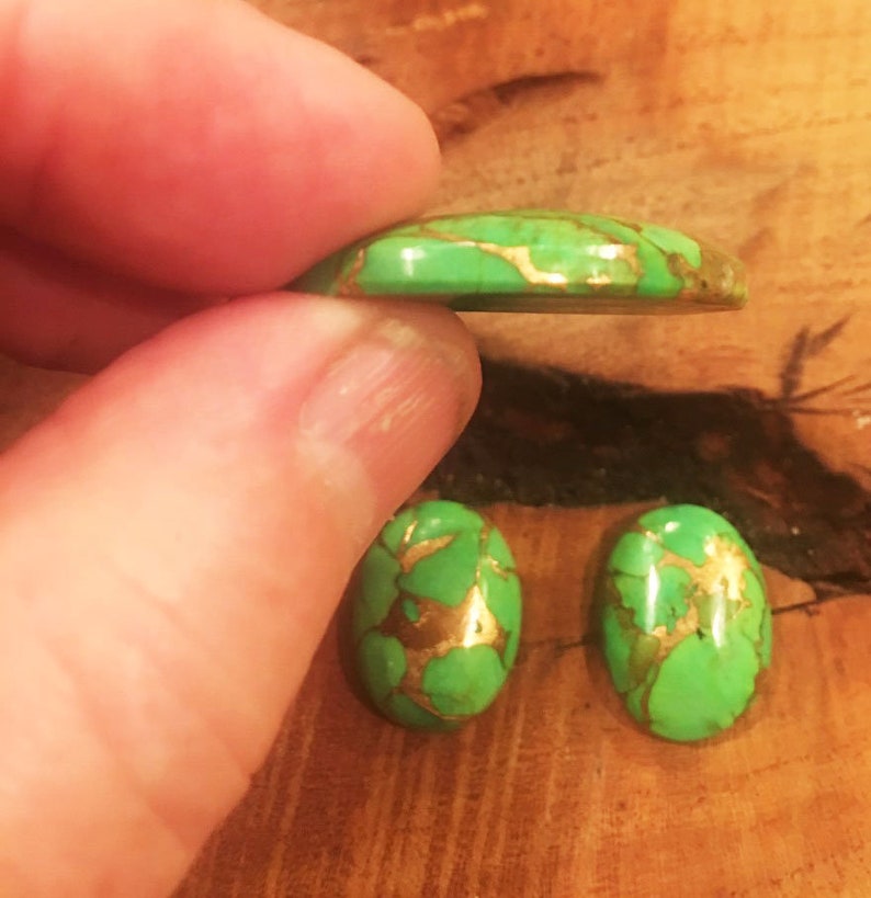 Mojave Green Turquoise and Bronze Matrix Earring /& Pendant Set Cabochons