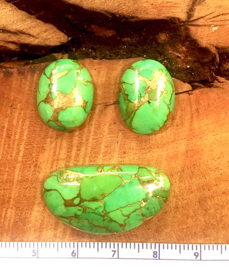 Mojave Green Turquoise and Bronze Matrix Earring /& Pendant Set Cabochons
