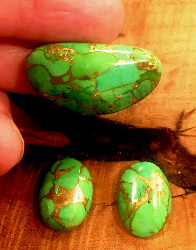 Mojave Green Turquoise and Bronze Matrix Earring /& Pendant Set Cabochons