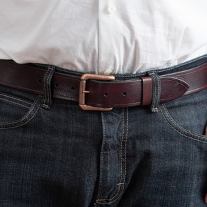 Cintura in pelle pieno fiore con fibbie a rullo in rame, cinturino largo, pelle naturale, finitura in cera d'api, cintura spessa di qualità fatta a mano, abbigliamento casual da uomo