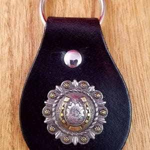 Hufeisen Schlüsselanhänger: Schwarzes Vollrindleder, Cowboy Geschenk