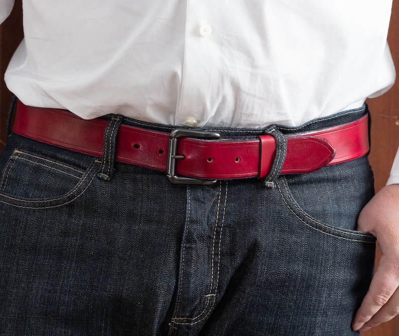 Royal blue leather belt with gun metal roller buckle