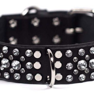 Swarovski Crystal  Leather Dog Collar (For Large Breed Dogs) "The Black Diamond"