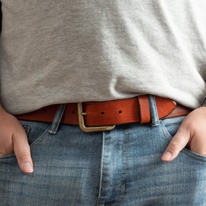 Thick Quality Leather Antique Brass Wave buckle Handmade Belt Casual Wear Classic Style Gift Men Dress Essential Leather Piece Custom Made