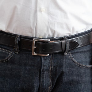 Black Full Grain Leather Belt Brushed Silver Buckle Casual Wear Daily Belt Gift For Him Anniversary Gift Mens Wedding Groomsmen Gift Classic
