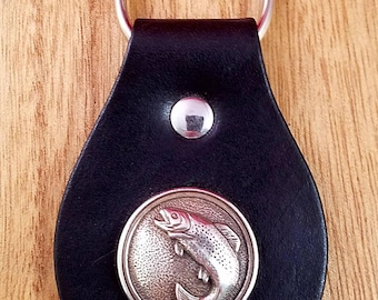 Full Grain Handmade Leather Keychain with Fishing Theme