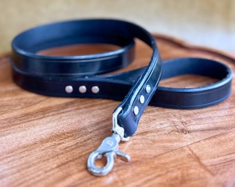 Heavy Duty Full Grain Leather Dog Leash, 4 Foot Lead for Large Dogs, Handmade USA