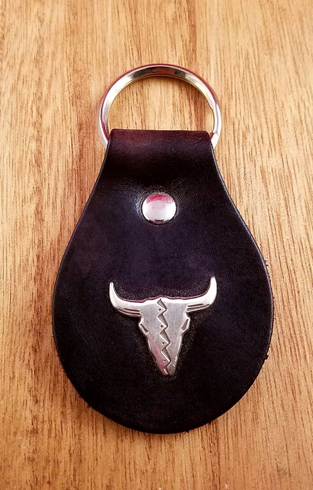 Leather Bull Skull Keychain: Full Grain Handmade - Etsy