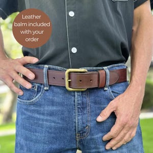 Full Grain Leather Belt for Men, Handmade in USA, Antique Brass Wave Buckle, Vegetable-Tanned Leather