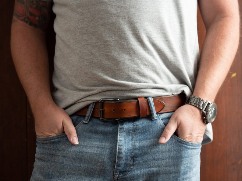 Royal blue leather belt with gun metal roller buckle