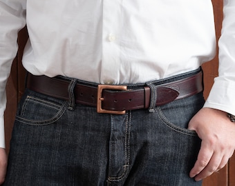 Burgundy Belt With Copper Square Buckle, 1.5" Width