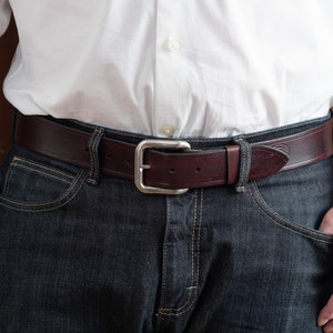 Burgundy Leather Belt With Antique Nickel Wave Buckle